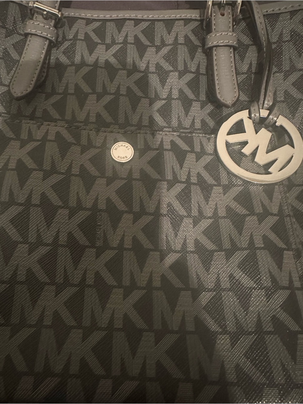Michael Kors Black and Gunmetal MK Logo Tote